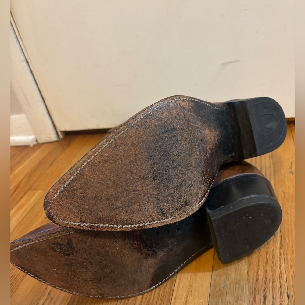 Cowgirl Western Pointed Toe Boots Two Tone Brown Leather Size 11 - Picture 5 of 6